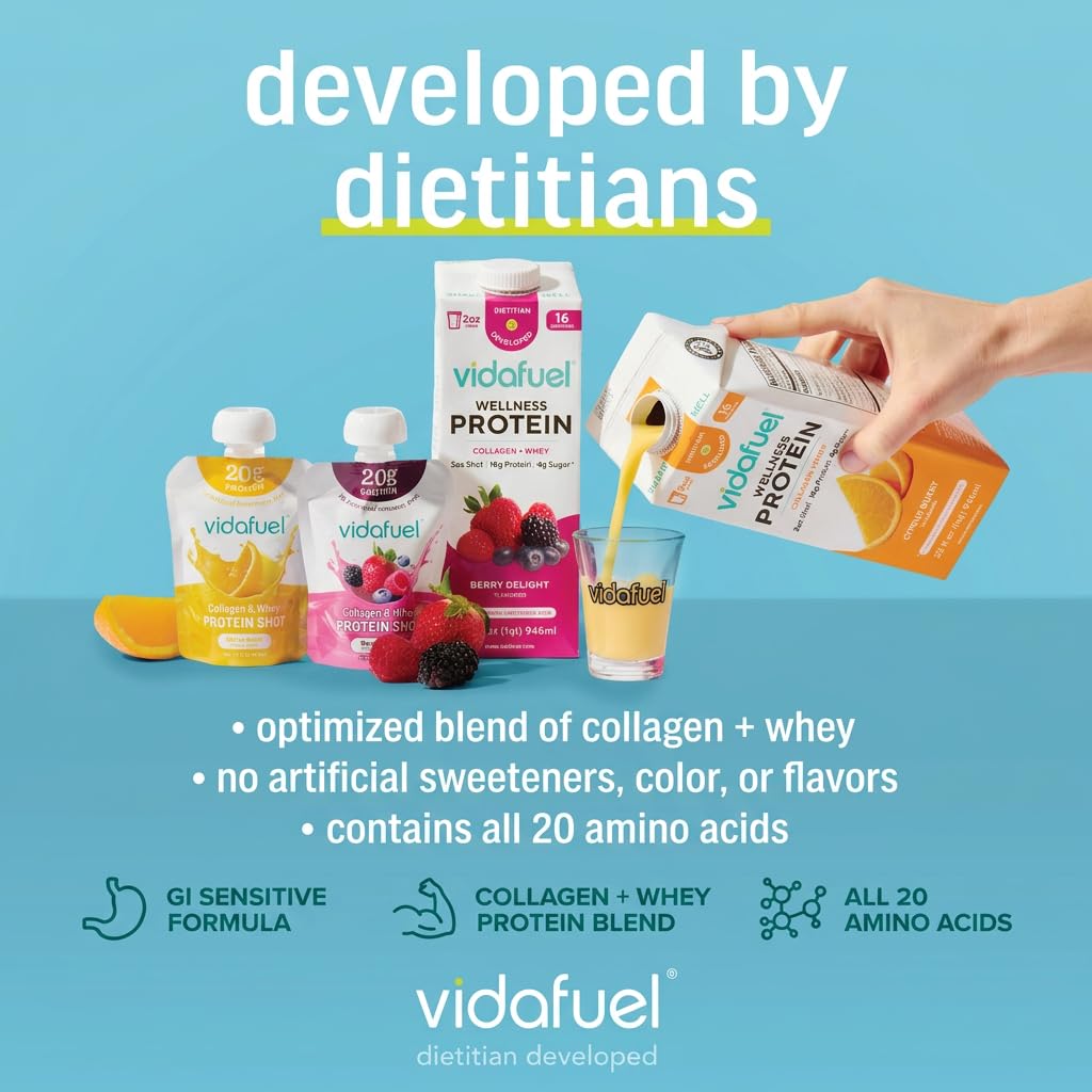 VIDAFUEL Wellness Protein Shot, Citrus Burst, 20g Protein, 12 Pk