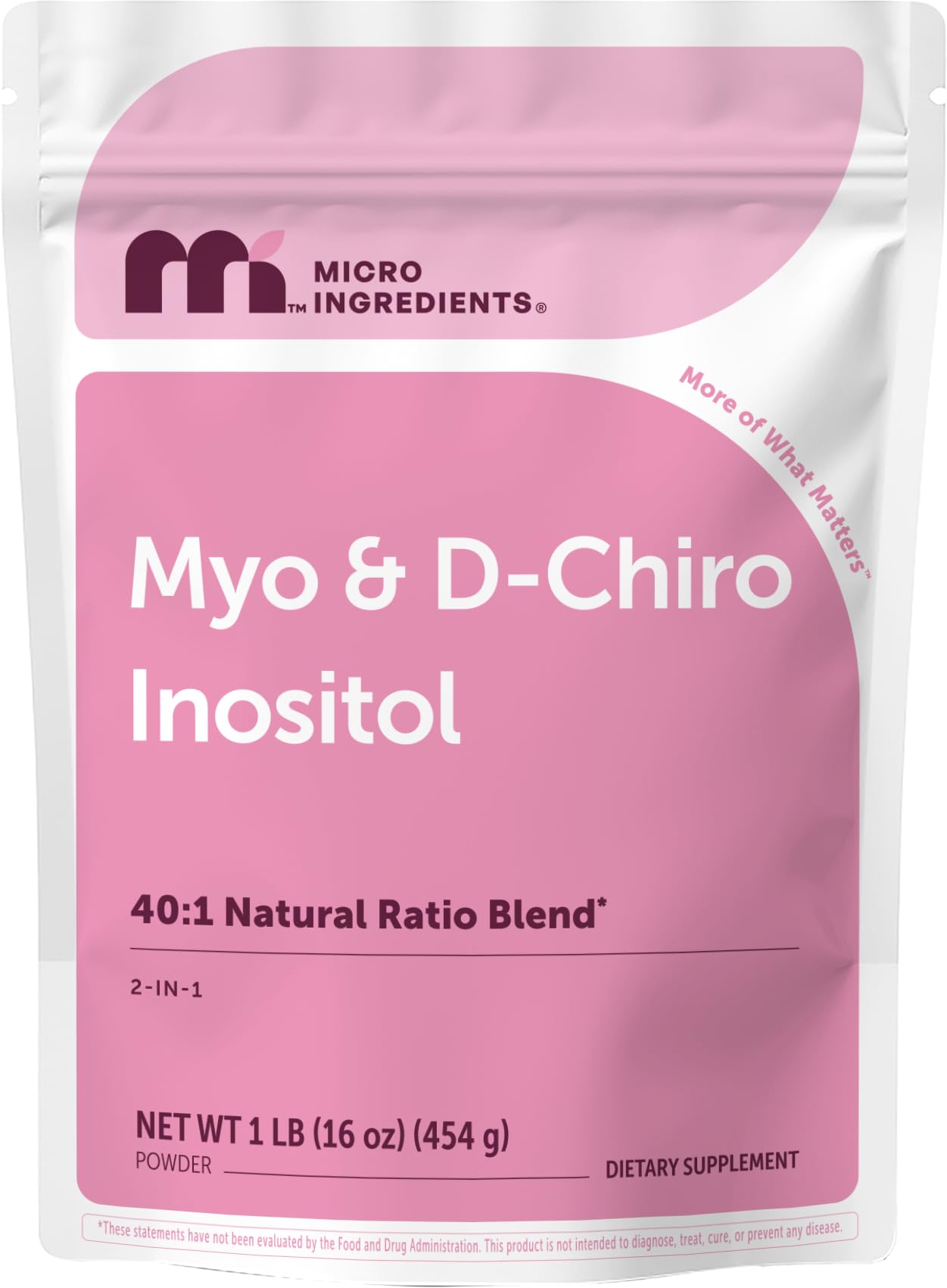 Micro Ingredients Myo-Inositol & D-Chiro Inositol Powder, 2lb (442 Servings) | 40:1 Ideal Ratio Inositol Supplement for Women | Supports Hormonal Balance & Ovarian Health | Non-GMO, Vegan, Filler-Free