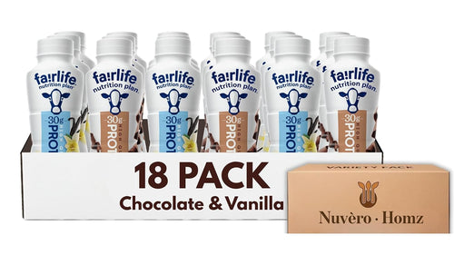 Fairlife Nutrition Plan High Protein Shakes | VARIETY PACK OF 18 (30g Protein, 11.5 fl oz Each) | High Protein Chocolate & Vanilla Shakes | Exclusive Bulk Pack Packaged by Nuvèro·Homz