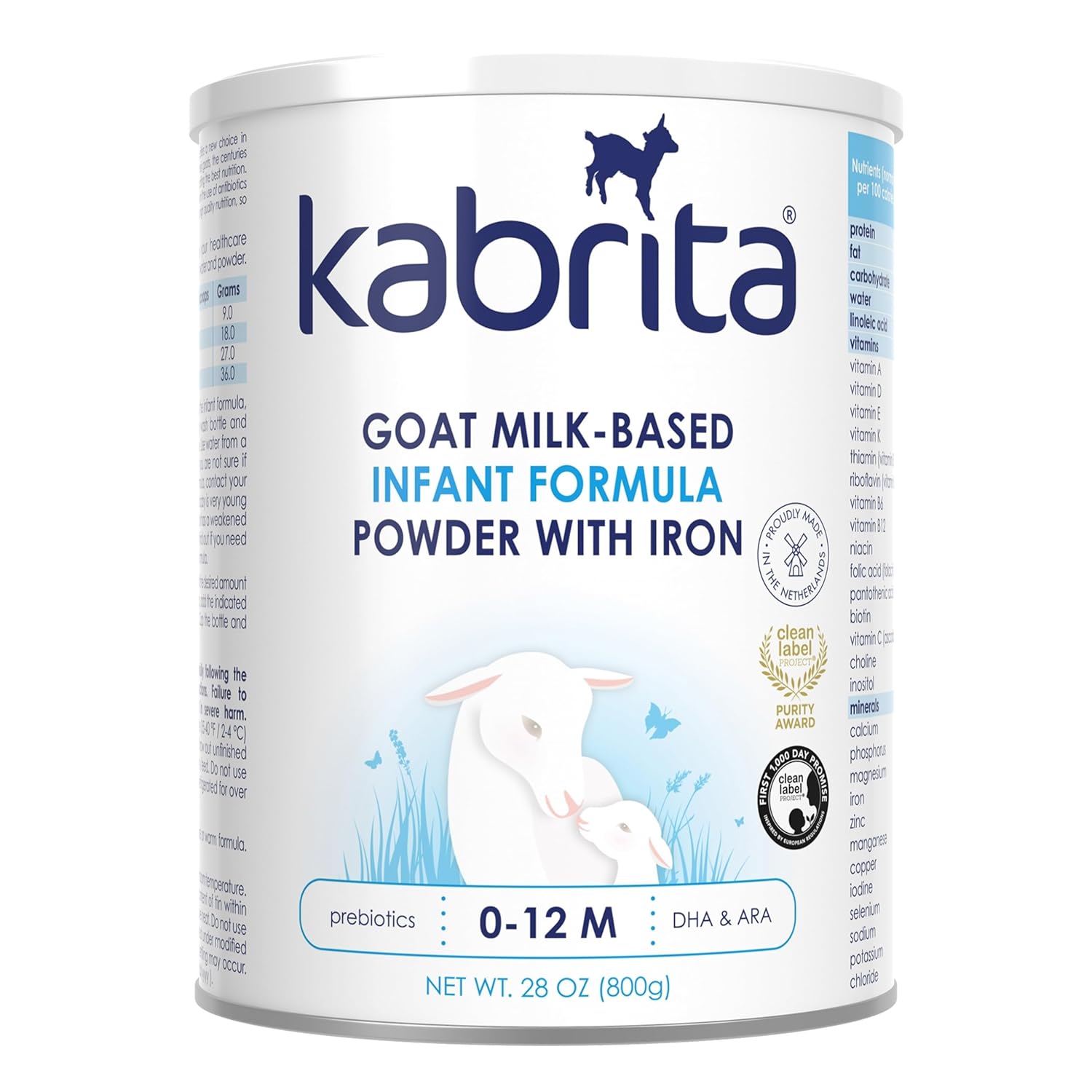 Kabrita Goat Milk-Based Infant Formula Powder, Designed for Gentle Digestion, Gentle Alternative to Cow’s Milk, with Iron, DHA, ARA & Prebiotics, for Infants 0–12 Months, Non-GMO, 28 oz