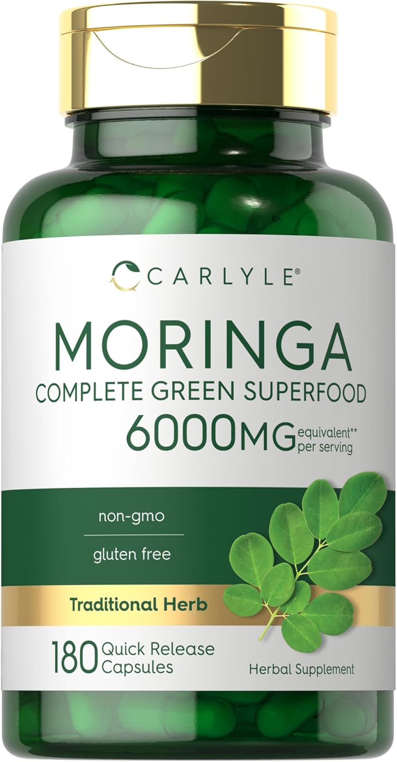 Carlyle Moringa Oleifera Supplement | 180 Capsules | Complete Green Superfood for Women and Men | from Moringa Leaf Powder | Non-GMO and Gluten Free