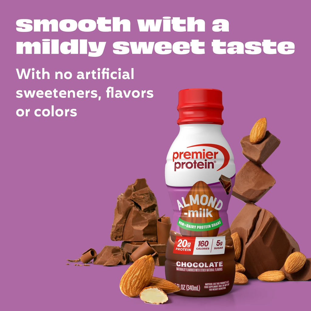 Premier Protein Non-Dairy Almondmilk Protein Shake, 20g, Chocolate, 12 Pack