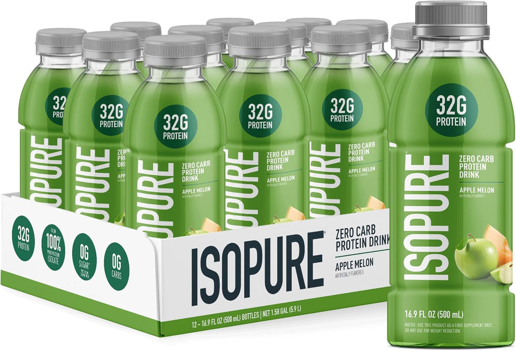 Isopure Zero Carb Clear Protein Drink, Apple Melon 12 Count