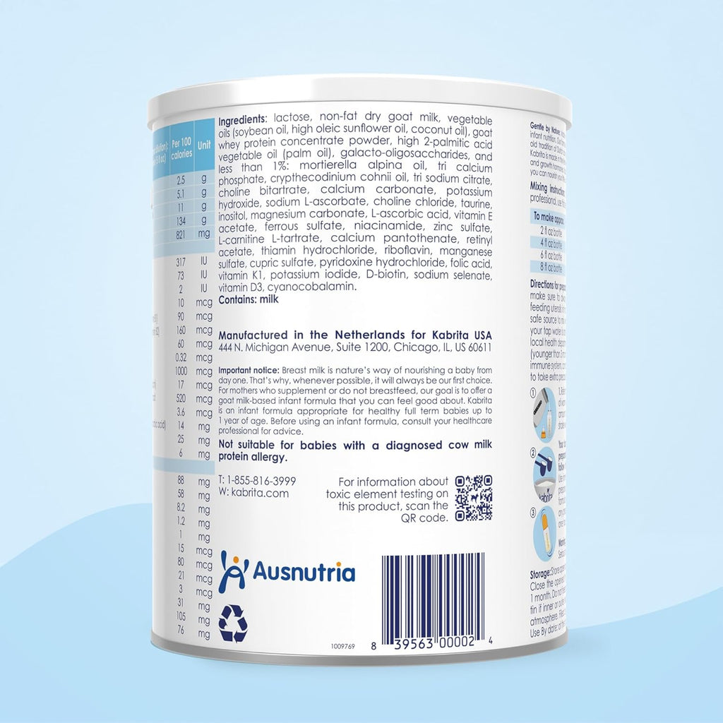 Kabrita Goat Milk-Based Infant Formula Powder, Designed for Gentle Digestion, Gentle Alternative to Cow’s Milk, with Iron, DHA, ARA & Prebiotics, for Infants 0–12 Months, Non-GMO, 28 oz