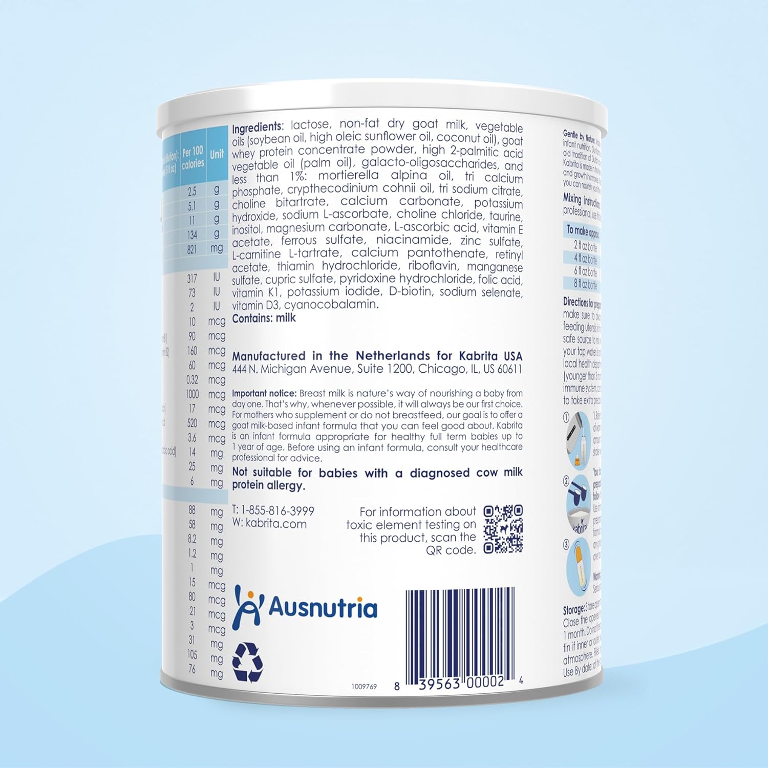Kabrita Goat Milk-Based Infant Formula Powder, Designed for Gentle Digestion, Gentle Alternative to Cow’s Milk, with Iron, DHA, ARA & Prebiotics, for Infants 0–12 Months, Non-GMO, 28 oz