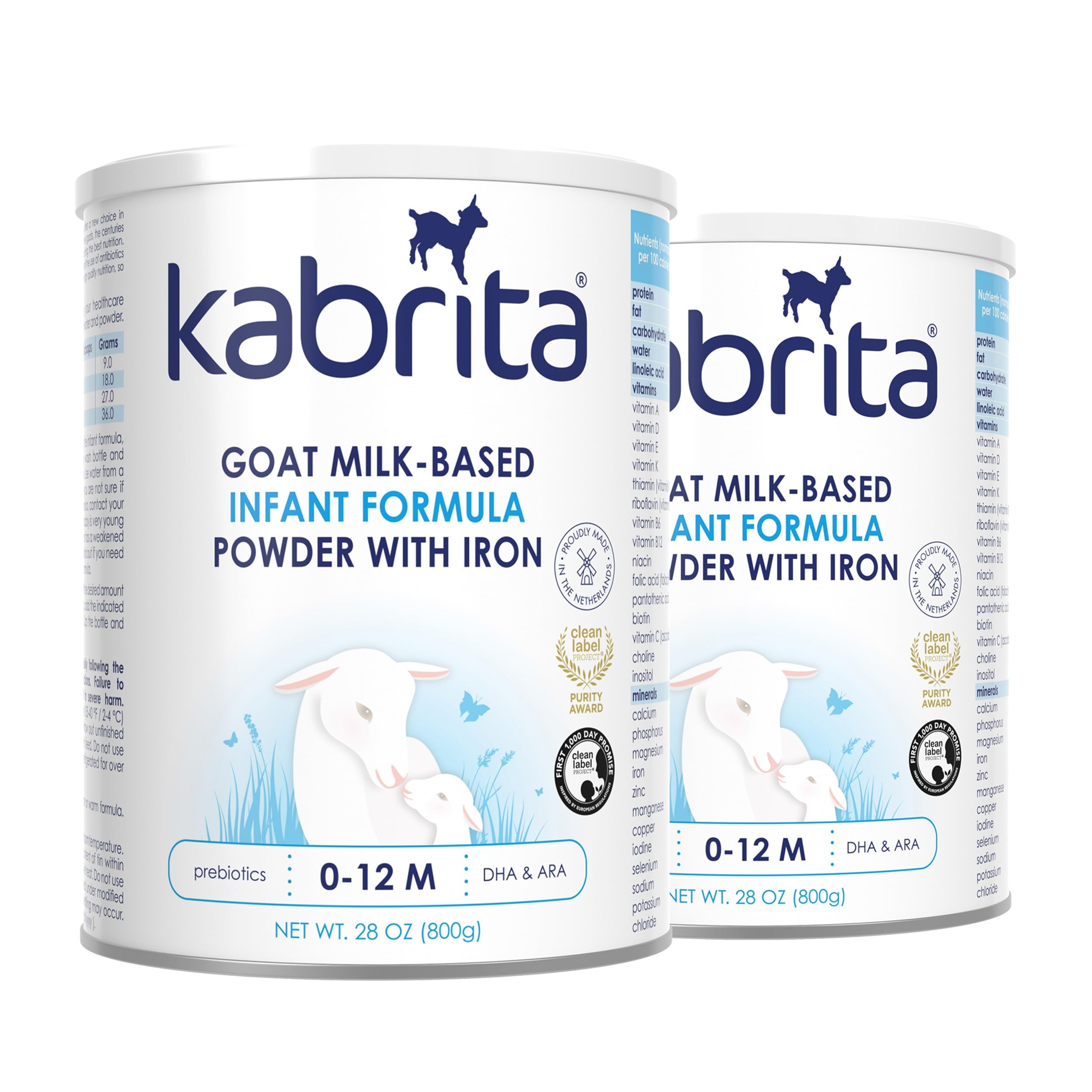 Kabrita Goat Milk-Based Infant Formula Powder, Designed for Gentle Digestion, Gentle Alternative to Cow’s Milk, with Iron, DHA, ARA & Prebiotics, for Infants 0–12 Months, Non-GMO, 28 oz